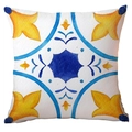 Funda de cojín cuadrada con patrones mediterráneos de limones y azulejos azules y amarillos - Estilo De Azulejo Vintage Mediterráneo (CDR299-14)