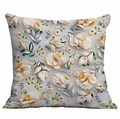 Detailed close-up of 3D floral printed throw pillow case with cream white petals and leaves - 45x45cm / Cream and Yellow 3D Flower (DLD7-35)