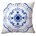 Funda de cojín cuadrada con patrones geométricos de flores azules sobre fondo blanco - Patrón De Porcelana Azul Y Blanca Clásico (CDR299-16)
