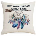 Square bohemian dreamcatcher pillowcase with feathers and LET YOUR DREAM text - Dream Come True Dreamcatcher Arrow Style (DYM315-9)