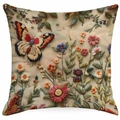 Detailed macro view of 3D faux embroidery floral and butterfly pattern on a pillowcase - 45x45cm Linen Single Side Without Core / Multicolor Style 11 (DYM324-11)