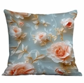 Detailed view of 3D floral print cushion cover with soft pink flowers and golden leaves - 45x45cm / Orange Pink Gold Branch Deco (DLD7-26)