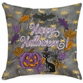 Halloween pumpkin pillowcase with black cat, bats, and Happy Halloween text decor - Dark Grey Stone Happy Halloween (DYM326-11)