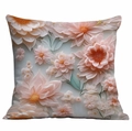 3D embossed floral throw pillow cover with elegant pink blossoms for sofa decor - 45x45cm / Relief Pink and Green Floral (DLD7-22)