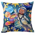Detailed view of square pillowcase featuring watercolor astronaut bear in galaxy - 45*45cm Without Core / Dark Blue Astronaut Bear (TDLD88-24)