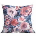 Square pillowcase with 3D floral print featuring pink and grey-blue roses on white backdrop - 45x45cm / Pink and Blue Paper Art Floral (DLD7-8)
