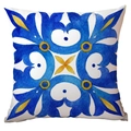 Funda de cojín cuadrada de felpa corta con diseño geométrico de azulejos azules y amarillos - Estilo Mediterráneo Difuminado Azul Y Amarillo (CDR299-18)