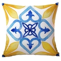 Funda de cojín de felpa corta con patrón geométrico de acuarela en azul y amarillo - Acuarela Simétrica Clásica Azul Y Amarilla (CDR299-21)