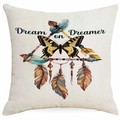 Beige cotton linen cushion cover with dreamcatcher butterfly design and Dream on Dreamer text - Dream on Dreamer Butterfly Arrows Style (DYM315-12)