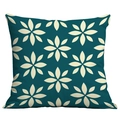 Square teal geometric throw pillow cover with beige floral patterns and woven texture - 45x45cm / Blue Green Beige Floral (CDR282-12)