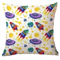 Detailed view of square pillowcase featuring watercolor space rockets and UFO patterns - 45*45cm Without Core / White Hand-painted Rocket Planet (TDLD88-10)