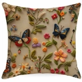 Detailansicht des 3D-Blumenstickdrucks auf hochwertigem Kissenbezug mit Schmetterlingen - 45x45cm Leinen Einseitig Ohne Kern / Multicolor Stil 4 (DYM324-4)