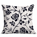 Federa per cuscino quadrata con motivo rosa bianco e nero e design floreale elegante - 45*45cm / Stile Elegante Vite di Rosa (CDR326-15)