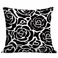Fodera per cuscino quadrata con stampa floreale di rose bianche e nere per decoro - 45*45cm / Stile Rosa Bianco e Nero (CDR326-13)