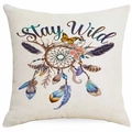 Bohemian dreamcatcher pillowcase featuring Stay Wild text and colorful feathers - Stay Wild Antler Dreamcatcher Style (DYM315-14)