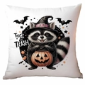 Funda de cojín de Halloween con estampado de mapache y diseño de linterna calabaza - Mapache Trick Or Trash (CDR327-21) / 45x45cm de Una Sola Cara Sin Relleno