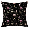 Starry universe space ship square pillow cover with watercolor planets on black background - 45*45cm Without Core / Black Pink Gold Starry Theme (TDLD88-21)
