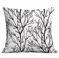 Vista dettagliata della federa quadrata con motivo botanico minimalista in bianco e nero - 45*45cm / Stile Ramo Minimalista Moderno (CDR326-8)