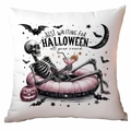 Funda de cojín de Halloween con esqueleto en flotador rosa y motivos de murciélago - Calavera de Espera para Halloween (CDR327-17) / 45x45cm de Una Sola Cara Sin Relleno