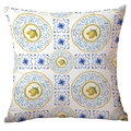 Funda de cojín cuadrada de felpa con estampado geométrico de limones y flores - Conjunto De Azulejos De Limón Azul Y Amarillo (CDR299-28)