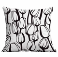 Detailed view of modern minimalist black tulip line art pattern on square white cushion cover - 18x18 Inch / Tulip Line Art Style (CDR326-3)