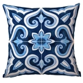Funda de cojín con patrón geométrico azul y blanco y diseño de arte de azulejos - Flor Pura Simétrica De Ocho Pétalos Azul Profundo (CDR299-29)