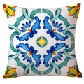 Funda de cojín de felpa corta con estampado de azulejos mediterráneos en azul y amarillo - Cian Índigo Vintage Mediterráneo (CDR299-32)