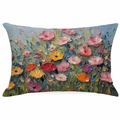 Square decorative pillowcase with 3D impressionist floral oil painting pattern in vibrant colors - Pink Yellow Orange Impressionist Strokes (DYM324-6) / 30*50cm Linen Single Side Without Core