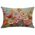 3D impasto oil painting floral throw pillow cover with vibrant nature flowers - Light Blue Gray Abstract Impasto Floral (DYM324-7) / 30*50cm Linen Single Side Without Core
