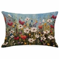Detailed view of 3D floral oil painting texture on rectangular decorative pillow cover - Blooming White Daisies Impasto Texture (DYM324-8) / 30*50cm Linen Single Side Without Core