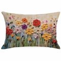 Detail of 3D oil painting flower print on rectangular decorative throw pillow cover - Red Yellow Purple High Saturation Impasto (DYM324-9) / 30*50cm Linen Single Side Without Core