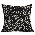 Nordic geometric throw pillow cover with abstract beige swirls on black fabric background - 45x45cm / Black Beige Abstract (CDR282-25)