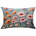 Detailed macro view of 3D oil painting poppy floral pattern on a rectangle pillow cover - Pink Orange Poppy Impression Impasto (DYM324-10) / 30*50cm Linen Single Side Without Core