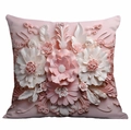 Housse de coussin rose carrée avec élégant motif floral 3D en relief pour canapé - Relief Rose (DLD4-1)