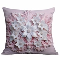 Housse de coussin rose avec motif floral en relief 3D pour décoration de salon - Floral Rose Doux (DLD4-2)