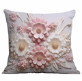Housse de coussin fleurs 3D rose et blanc avec fleur en relief et détail de perle - 45*45cm Polyester Simple Face Sans Insert / Dld4-3