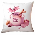 Detail des rosa Potion Party Aufdrucks auf einem weißen Halloween Kissenbezug Dekor - 45x45cm Einseitiger Druck / Trank Party (CDR337-2)