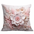 Housse de coussin fleurs 3D rose et blanc, texture soie pour décor de canapé - Rose Blanc Superposé (DLD4-4)