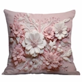 3D embossed floral pillow cover in soft pink with detailed white flower petals - Aesthetic Romantic Pink (DLD4-5)