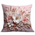 Square light pink pillowcase featuring 3D floral pattern with gold lines and beads - Gold Accented Style (DLD4-6)