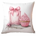 Pink Halloween decorative throw pillow cover with soft goth cupcake and spider illustration - 45x45cm Single Side Print / Soft Goth Design (CDR337-10)