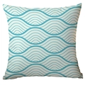 Modern Nordic square throw pillow cover featuring light blue wave pattern on beige fabric - 45x45cm / Off White Light Blue Wave (CDR282-39)