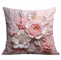 3D embossed floral pillow cover featuring delicate pink roses and textured petals - Elegant Pink White Rose (DLD4-7)