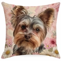 Floral Yorkshire Terrier cushion cover with pink vintage print and white daisies - Yorkshire Terrier Pink Ditsy Floral (TYMD23-6)