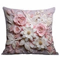 3D floral throw pillow cover featuring pink roses and daisy paper-cut art patterns - Elegant Lilac Purple (DLD4-11)