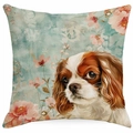 Floral dog pillow case with Cavalier King Charles Spaniel print on mint green base - Spaniel Mint Green Background (TYMD23-10)