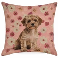 Pink dog throw pillow cover with floral daisy prints and Yorkie art portrait - Yorkshire Terrier Pink Texture (TYMD23-11)