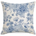 Cojín decorativo con diseño floral vintage azul y mariposas sobre tela de lino beige - 45*45cm Lino Una Cara Sin Núcleo / Patrón De Crisantemo Y Mariposa (DYM328-2)
