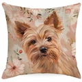 Yorkshire Terrier floral square pillowcase made of premium cotton linen fabric - Yorkshire Terrier Art Illustration (TYMD23-12)