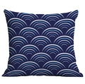 Nordic geometric throw pillow cover with traditional blue Seigaiha ocean wave patterns - 45x45cm / Dark Blue Seigaiha Base (CDR282-47)